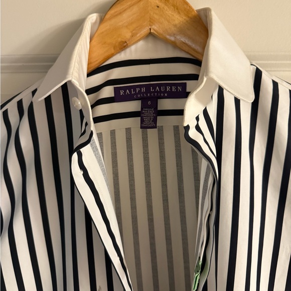 Ralph Lauren Purple Label Black and White Striped Shirtdeess - Picture 3 of 11